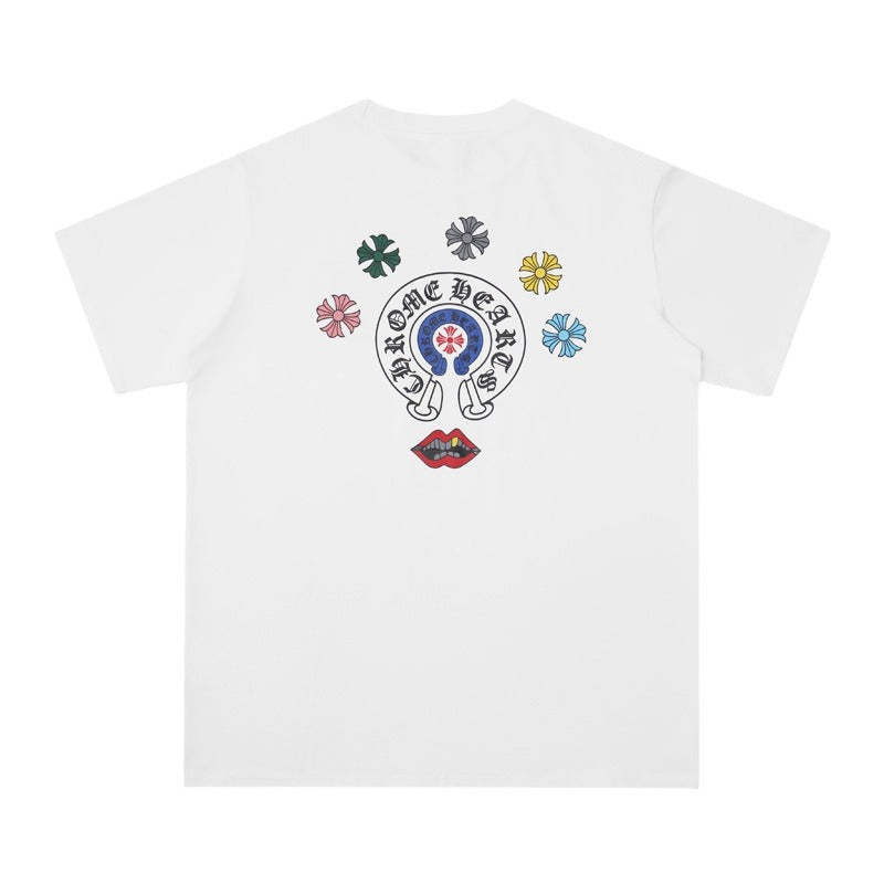 CHH Chrome Heart T Shirts Cross Leather Print Short Sleeve T-Shirt Loose
